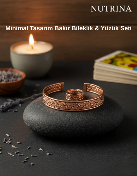 Nutrina Minimal Tasarım Bakır Bileklik & Yüzük Seti – Sade Gücün En Net Hali
