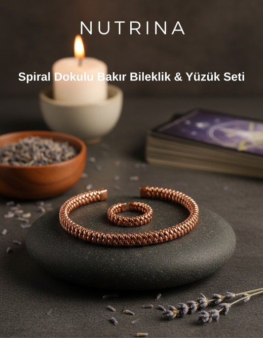Nutrina Spiral Dokulu Bakır Bileklik & Yüzük Seti – Detaylarda Güç Gizli