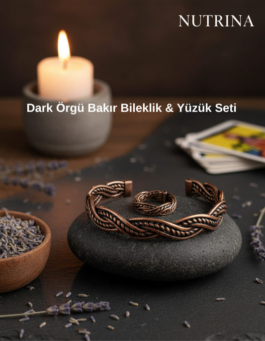 Nutrina Dark Örgü Bakır Bileklik & Yüzük Seti