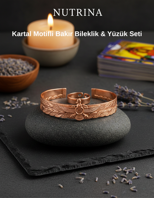 Nutrina Kartal Figürlü Bakır Bileklik & Yüzük Seti – Güçlü Duruşun Sembolü