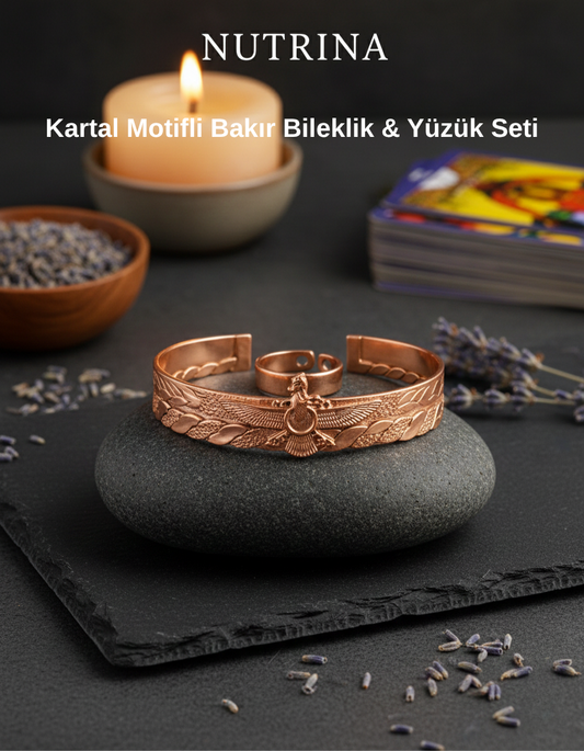 Nutrina Kartal Figürlü Bakır Bileklik & Yüzük Seti – Güçlü Duruşun Sembolü