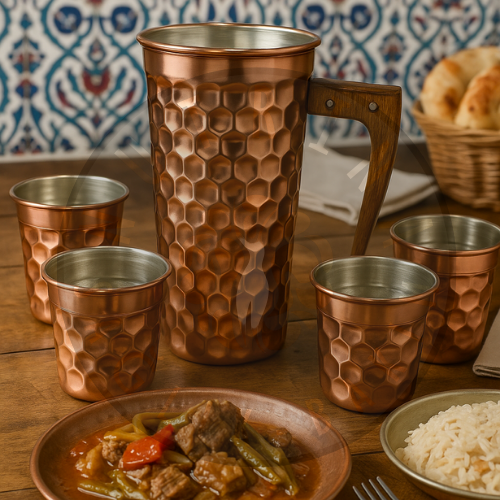 NUTRİNA-El Yapımı Kalaylı Bakır Sürahi & Bardak Seti (6+1)